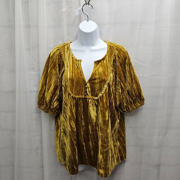 Maurices Gold Velour Babydoll Top Goth Boho Gypsy Hippie M - Picture 1 of 12